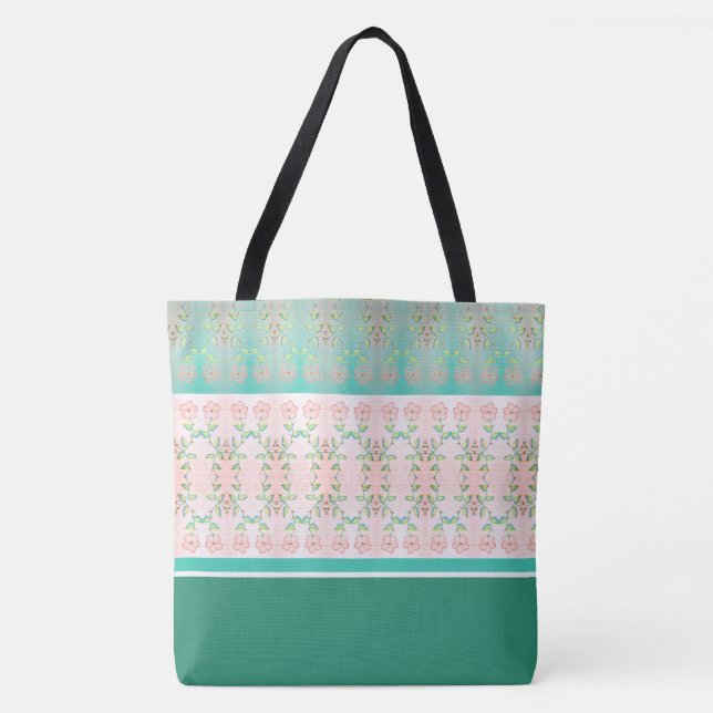Bolsa Tote Verde Teal E Branco (Frente)