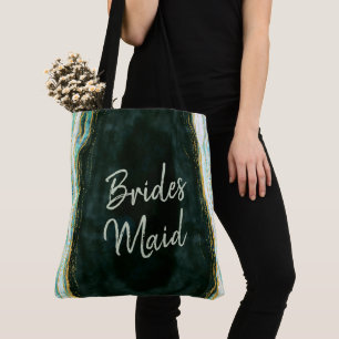 Bolsa Tote Verde Teal e Bridesmaid de Geodo Marble Agate Dour