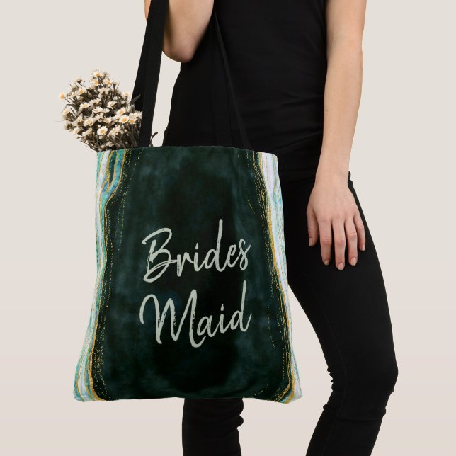 Bolsa Tote Verde Teal e Bridesmaid de Geodo Marble Agate Dour (Close Up)