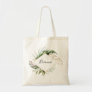 Bolsa Tote Verde tropical geométrico Dourado