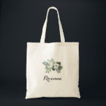 Bolsa Tote Verde Tropical White Floral Bridesmaid Tote Bag<br><div class="desc">Esta bolsa de tote floral floral branca tropical é o presente perfeito para apresentar suas madrinhas e madrinha de casamento para um casamento rústico. A design apresenta palmeiras verdes folhas buquês com flores brancas adoráveis.</div>