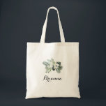 Bolsa Tote Verde Tropical White Floral Bridesmaid Tote Bag<br><div class="desc">Esta bolsa de tote floral floral branca tropical é o presente perfeito para apresentar suas madrinhas e madrinha de casamento para um casamento rústico. A design apresenta palmeiras verdes folhas buquês com flores brancas adoráveis.</div>