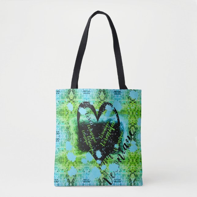 Bolsa Tote Verde Turquesa Pintor Nome Vertical (Frente)