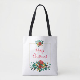 Bolsa Tote Verde Vermelho Moderno e Dourado Natal Floral