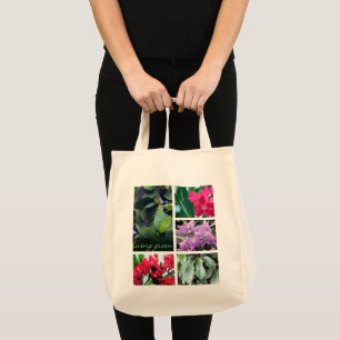 Bolsa Tote verde vivo, folhas e flores