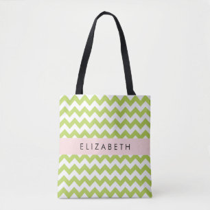 Bolsa Tote Verde Zigzag, Verde Chevron, Seu Nome