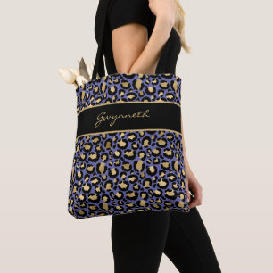 Bolsa Tote Veri Peri Purple Black Leopard Print with Name
