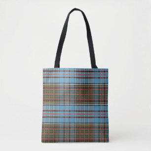 Bolsa Tote Verificação de Cinza Teal de Clan Anderson Tartan 