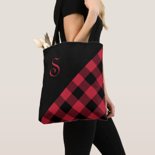 Bolsa Tote Verificação Geométrica do Buffalo Vermelho Verm