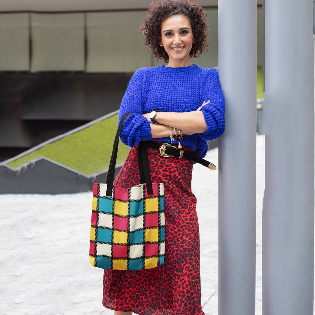 Bolsa Tote Verificações Monocromáticas Coloridas (Criador carregado)