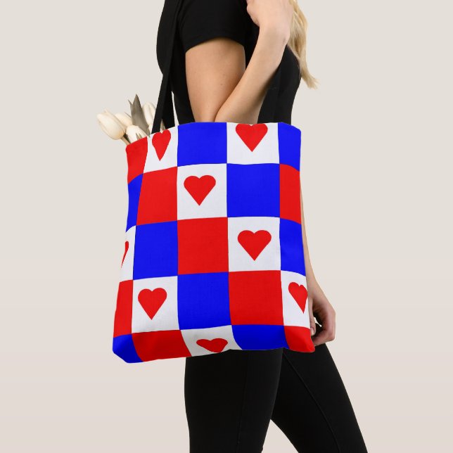 Bolsa Tote Verificadores de vermelho, branco e azul (Close Up)