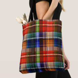 Bolsa Tote Vermelho Azul Verde Amarelo Xadrez Tartan Desenho