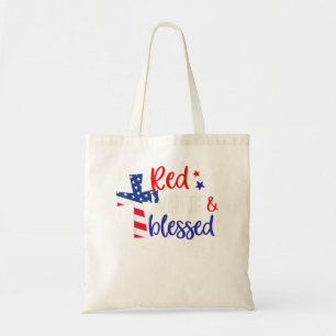 Bolsa Tote Vermelho Branco abençoado americano Jesus Cruz Cri