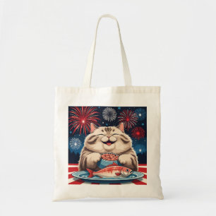 Bolsa Tote Vermelho, Branco e Atum - 4 de julho Gato Tote Bag