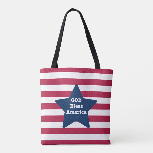 Bolsa Tote Vermelho Branco E Azul Da América Do deus abençoe (Verso)