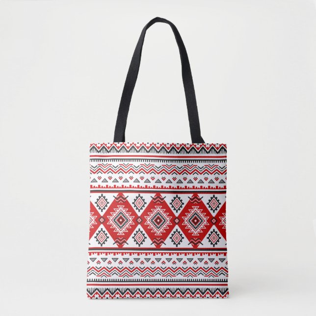 Bolsa Tote Vermelho branco preto étnico, motivos ucranianos. (Frente)