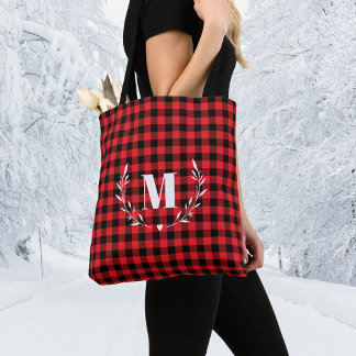 Bolsa Tote Vermelho Buffalo Plaid Monograma Natal