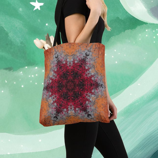 Bolsa Tote Vermelho de Mandala Digital Laranja e Azul (Criador carregado)