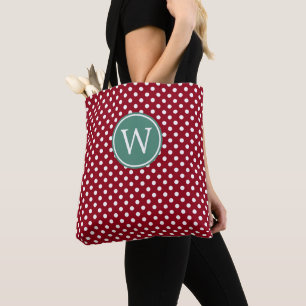 Bolsa Tote Vermelho e Branco de Bolinhas com Monograma em Tea