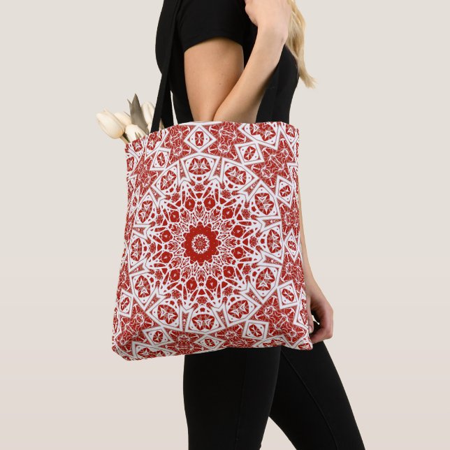 Bolsa Tote vermelho e branco, etnia bandana (Close Up)