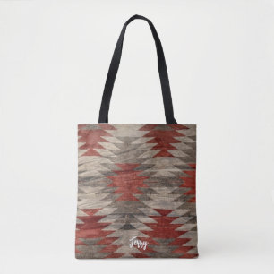 Bolsa Tote Vermelho e Cinza Texturizado Nativo Americano