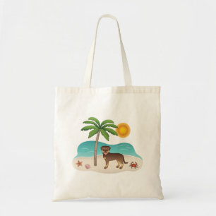 Bolsa Tote Vermelho E Tan Rottweiler Em Uma Praia Tropical De