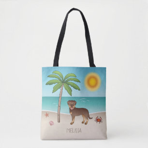 Bolsa Tote Vermelho E Tan Rottweiler Em Uma Praia Tropical De