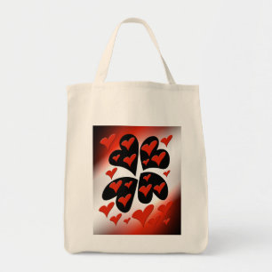Bolsa Tote Vermelho em Corações Pretos