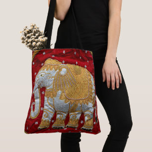 Bolsa Tote Vermelho Embellished e ouro do elefante indiano