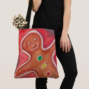 Bolsa Tote Vermelho feliz do homem de pão-de-espécie do Fel