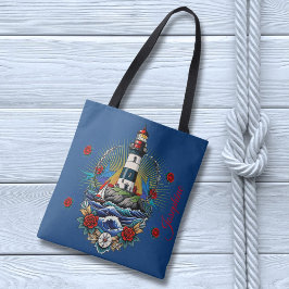 Bolsa Tote Vermelho Floral Azul do Farol Náutico