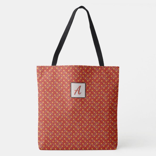 Bolsa Tote Vermelho Gráfico Tecido em Monograma de Cor Person (Frente)