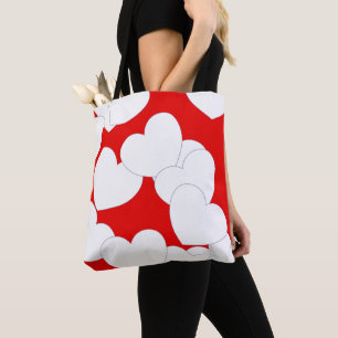 Bolsa Tote Vermelho Greve com Grandes Corações Brancos