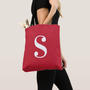 Bolsa Tote Vermelho Mínimo com Grande Monograma Branco