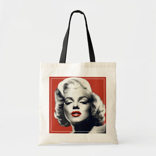 Bolsa Tote Vermelho nos lábios vermelhos Marilyn (Frente)