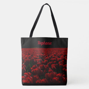 Bolsa Tote vermelho preto e vermelho vivo, flores, seu nome