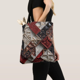 Bolsa Tote Vermelho Preto Marfim Micro Mosaico 3D Geométrico