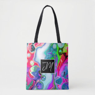 Bolsa Tote Vermelho, Roxo Marble Fluid Art Personalizado