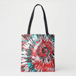 Bolsa Tote Vermelho Turquesa Preto Branco e Cinza Tie Dye