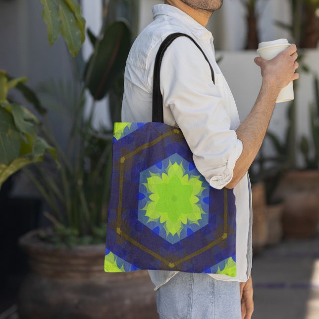 Bolsa Tote Vermelhos e Azuis da Flor de Mandala (Criador carregado)