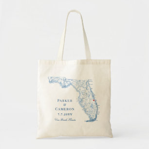 Bolsa Tote Vero Beach FL Map Elegante Marinho Blue Weding Fav