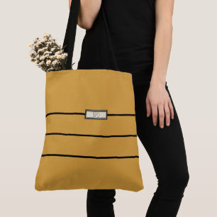 Bolsa Tote Versátil Estilo Monograma Moderno Dourado Manga