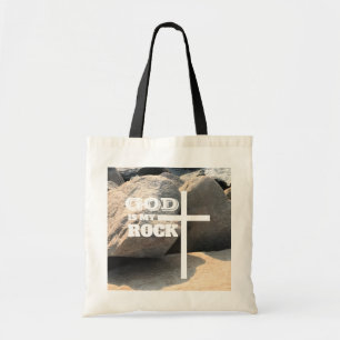 Bolsa Tote Versículo Bíblico Deus é Minha Rocha Cruz Branca C