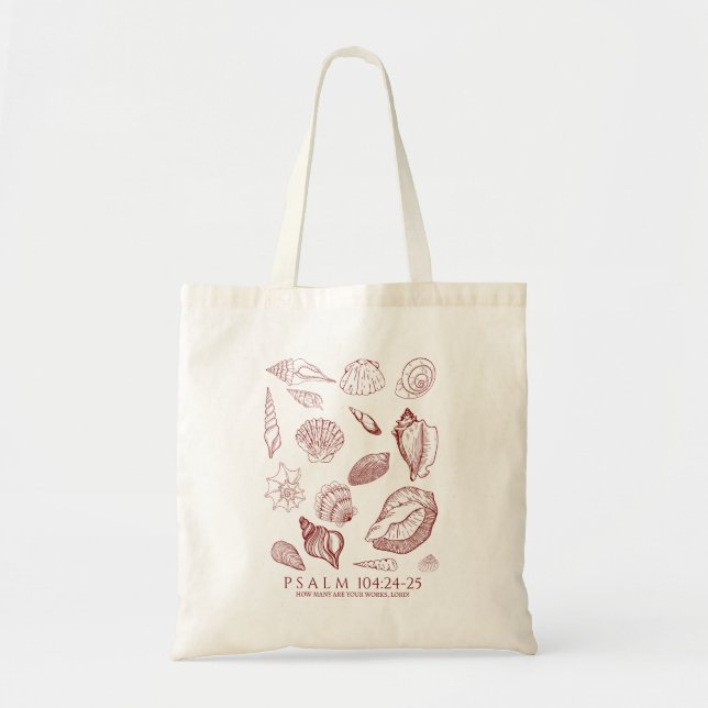 Bolsa Tote Versículo da Bíblia de Conchas Marinhas (Frente)