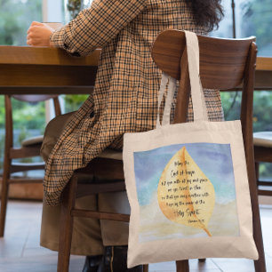 Bolsa Tote versículo da Bíblia Romanos Amarelo Azul