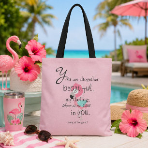 Bolsa Tote Verso bonito da Bíblia Flamingo Rosa