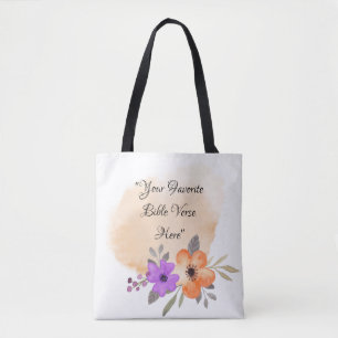 Bolsa Tote Verso de Bíblia Personalizado no Fundo de Pêssego 