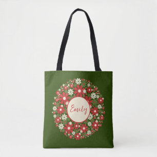 Bolsa Tote Verso Floral de Natal Retro 60s 70s Personalizado