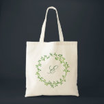 Bolsa Tote Vertical Leafy Wreath Monograma<br><div class="desc">Personalize facilmente com seu próprio texto.</div>
