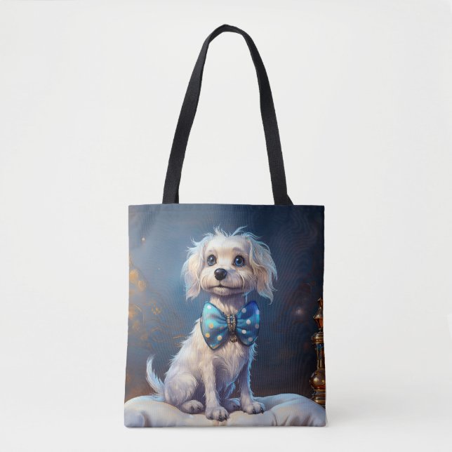 Bolsa Tote Very Cute Lil Doggie With Blue Bow Tie (Frente)